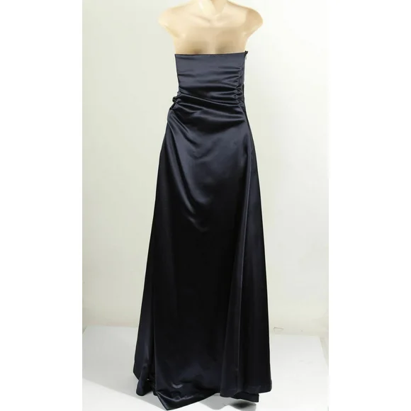 Vera Wang Navy Satin Aline Strapless Full Length Evening Gown